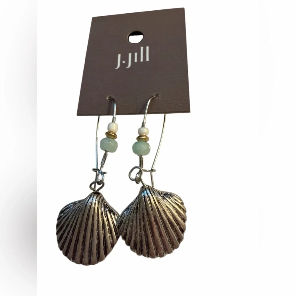 J. Jill Silver Shell Earrings with Green and Cream Accents
